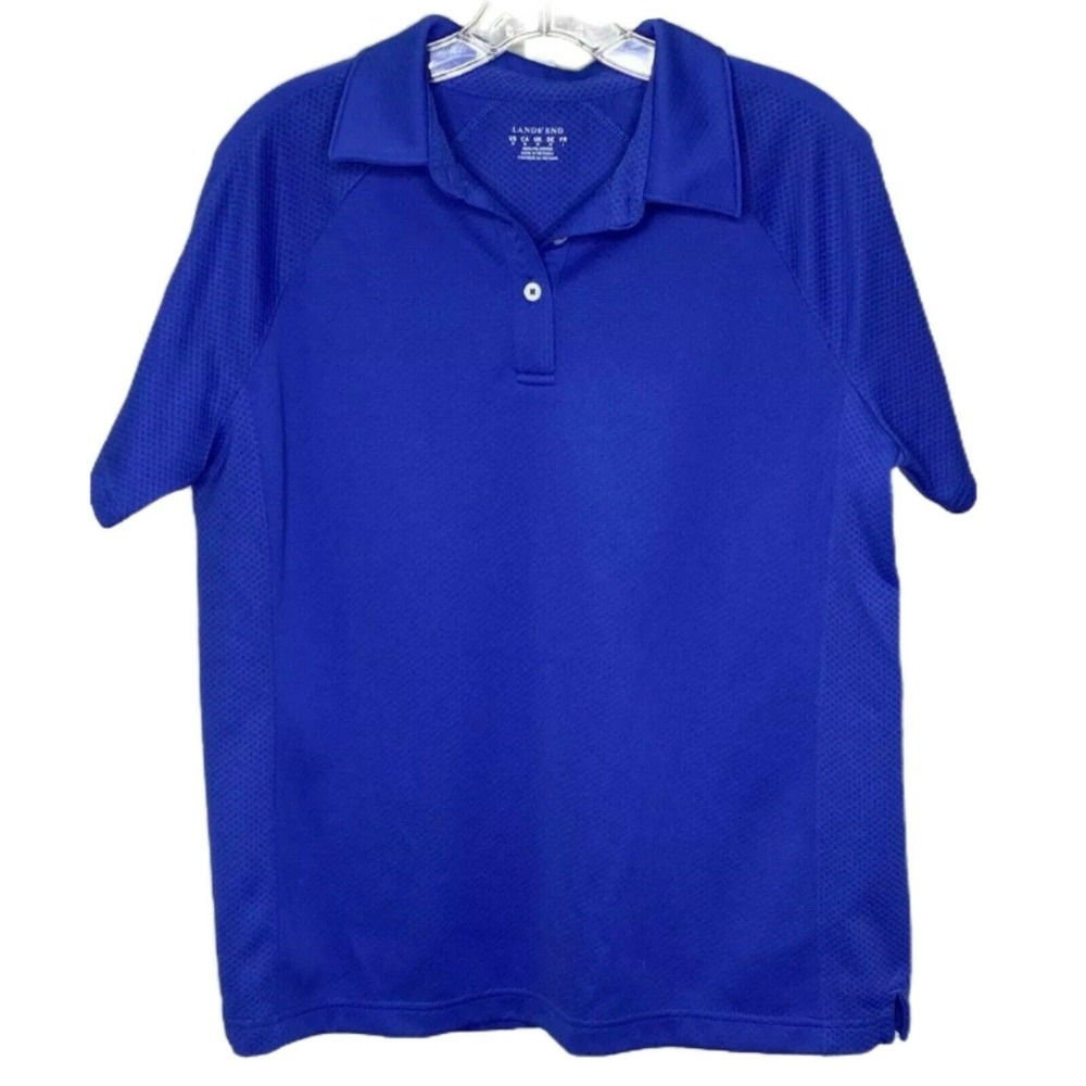 Lands' End Men's Polo Shirt M Golf Blue‎ Short Sleeve Performance Preppy
